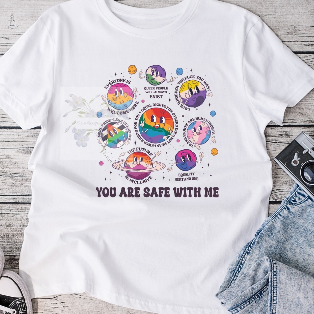 You Are Safe With Me Pride Graphic Tee Shirt